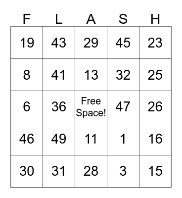 FLASH Bingo Card