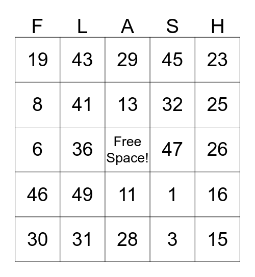 FLASH Bingo Card