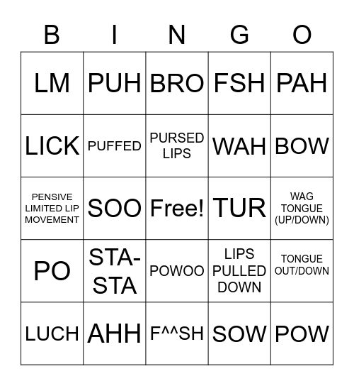 Mouth Morphemes Bingo Card