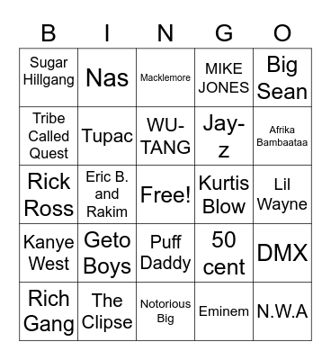 Rap Year Book Bingo Card