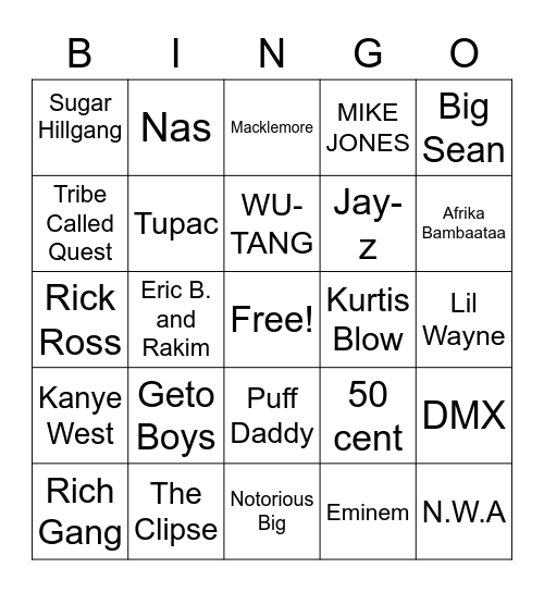 Rap Year Book Bingo Card