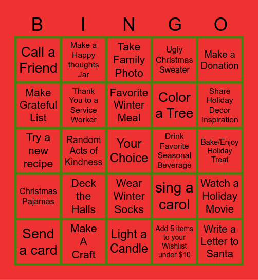 Cozy Christmas Bingo Card
