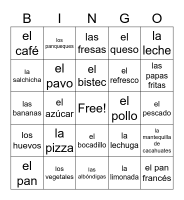 las comidas III/IV Bingo Card