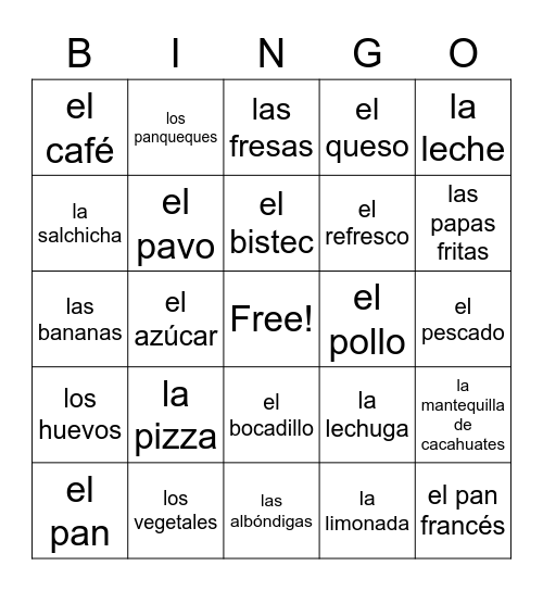 las comidas III/IV Bingo Card