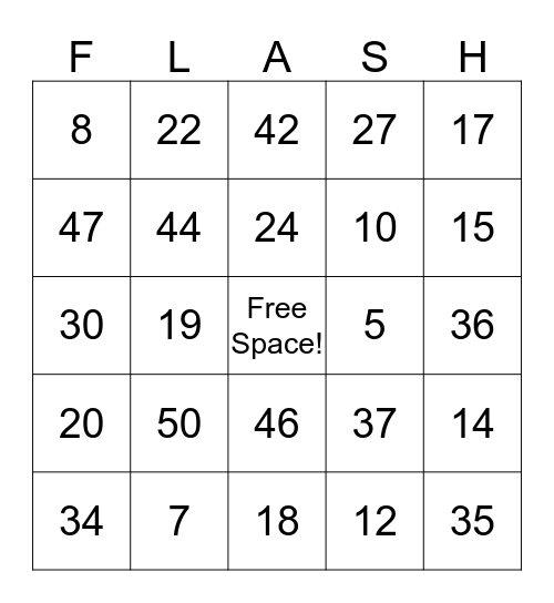 FLASH Bingo Card
