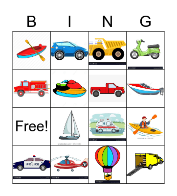 Transportation Bingo Card