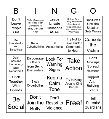 Ways You Can Prevent Bullying Bingo Card