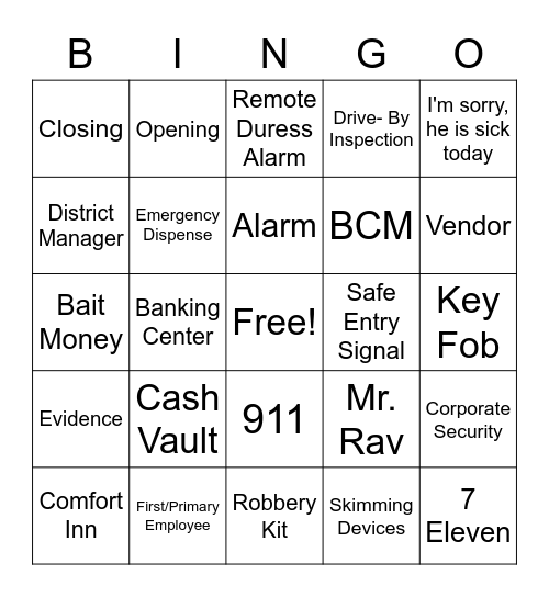 Safety and Security Bingo Card