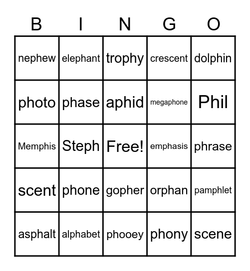 PH & SC Bingo Card