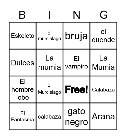 Spooky bingo Card