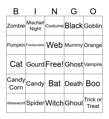 Halloween Bingo! Bingo Card