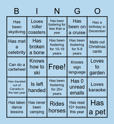 Foster Parent Bingo Card