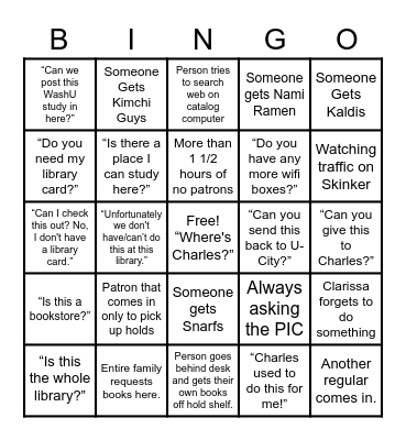 Charing Cross Bingo Card