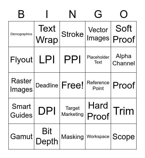 Typography and Layout Bingo Card