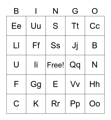 Alphabet Bingo Card