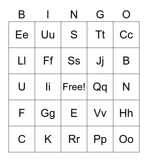 Alphabet Bingo Card