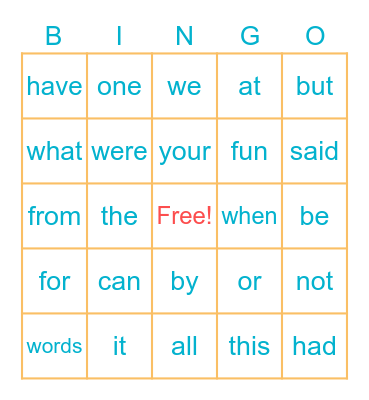 High Frequency Words 10/21/22 Bingo Card