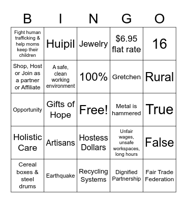 TRADES OF HOPE Bingo Card