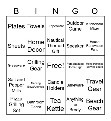 Bridal Bingo Card