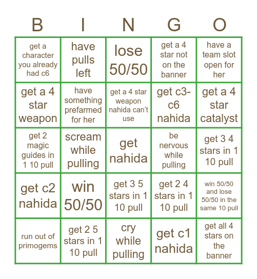 nahida gacha bingo Card