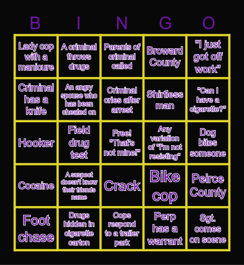 Cops Bingo Card