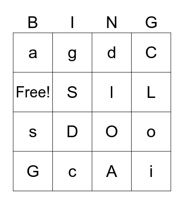 Letters Bingo Card