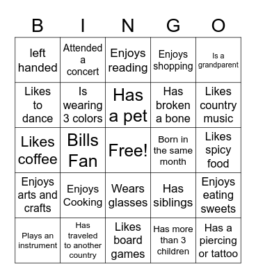 Guess Who Bingo Card
