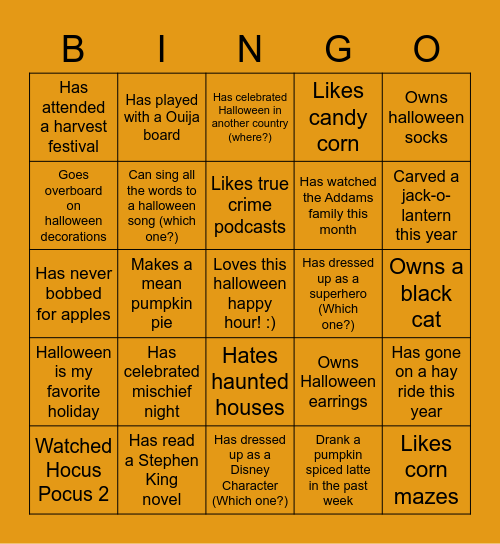 Halloween Bingo Card