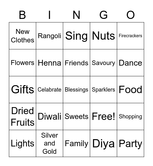 Diwali Bingo Card