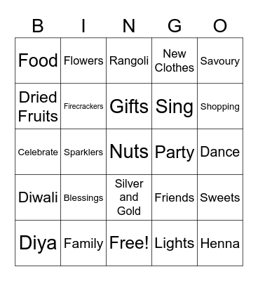 Diwali Bingo Card