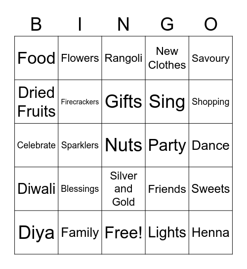 Diwali Bingo Card