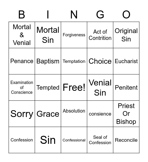 First Reconciliation Bingo Card