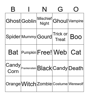 Halloween Bingo! Bingo Card