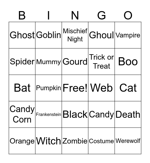 Halloween Bingo! Bingo Card