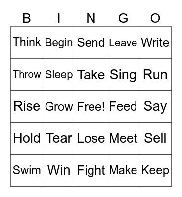 Irregular Verbs Bingo Card