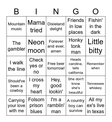 Country Classics Bingo Card