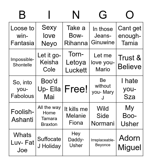 RNB Bingo Card