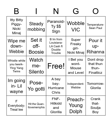 HIP HOP Bingo Card