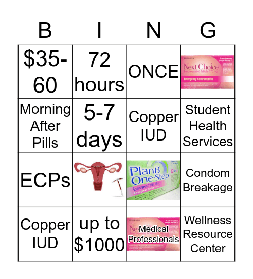 Emergency Contraception Bingo Card