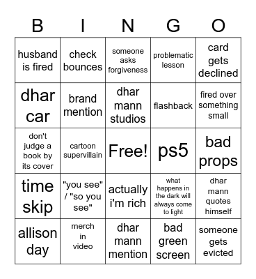 Dhar Mann Bingo Card