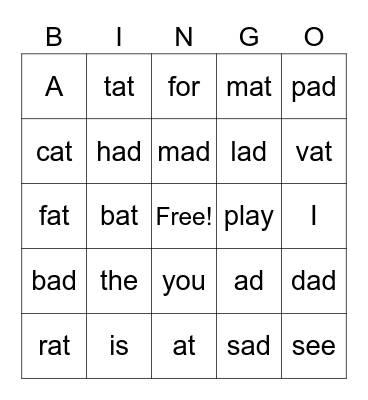 VC & CVC Bingo! Bingo Card