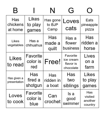 Opportunity 4 All Club Bingo Card