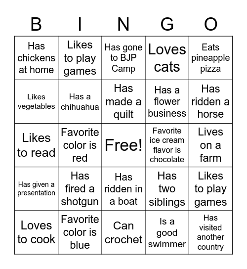 Opportunity 4 All Club Bingo Card