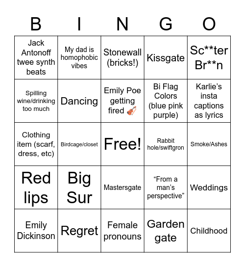 Gaylor Midnights Bingo Card