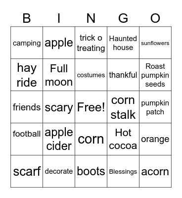 Fall Bingo Card