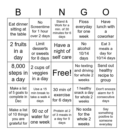 WELLNESS BINGO Card