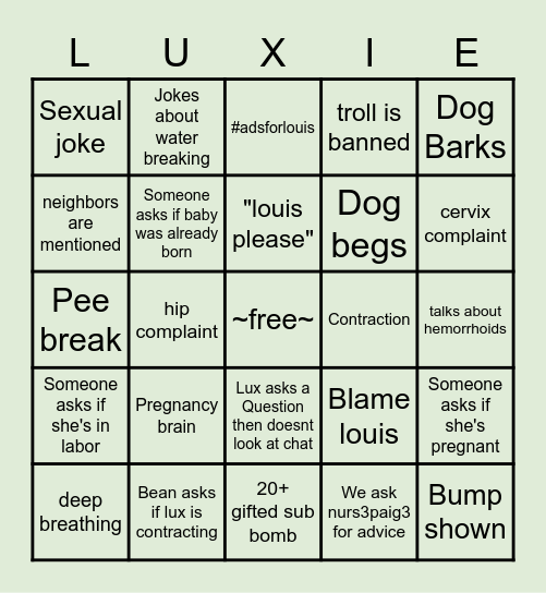 Pregnancy Stream Bingo Card