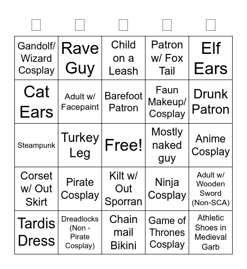 Ren Faire Bingo Card