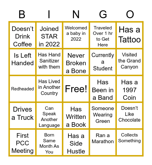 PCC BINGO Card