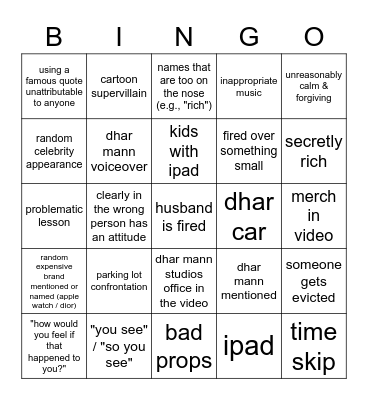 Dhar Mann Bingo v2 Bingo Card